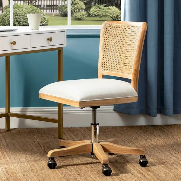 Chaise de bureau moderne en rotin avec pieds en bois massif