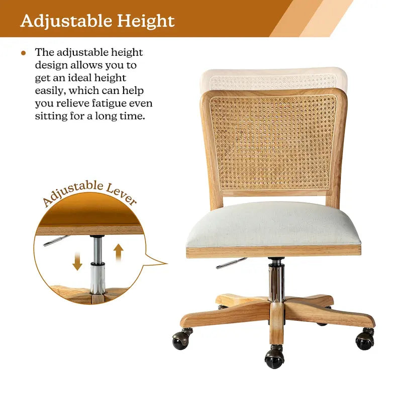 Chaise de bureau moderne en rotin avec pieds en bois massif