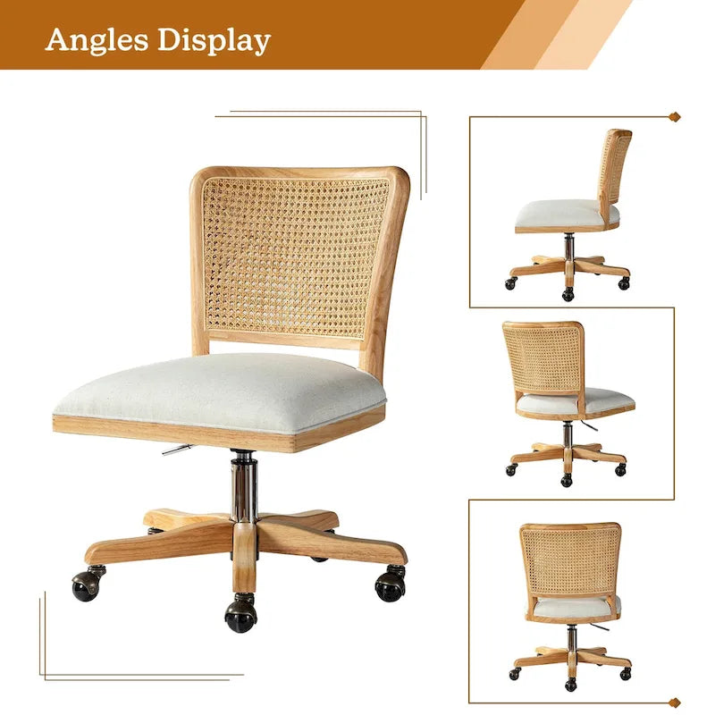 Chaise de bureau moderne en rotin avec pieds en bois massif