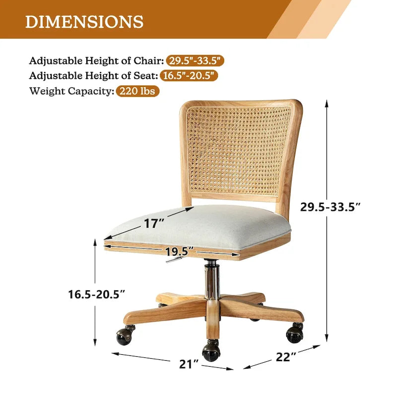 Chaise de bureau moderne en rotin avec pieds en bois massif