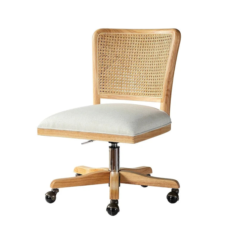 Chaise de bureau moderne en rotin avec pieds en bois massif