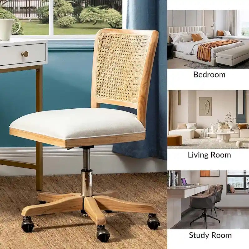 Chaise de bureau moderne en rotin avec pieds en bois massif