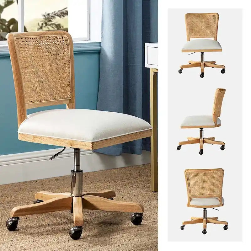 Chaise de bureau moderne en rotin avec pieds en bois massif