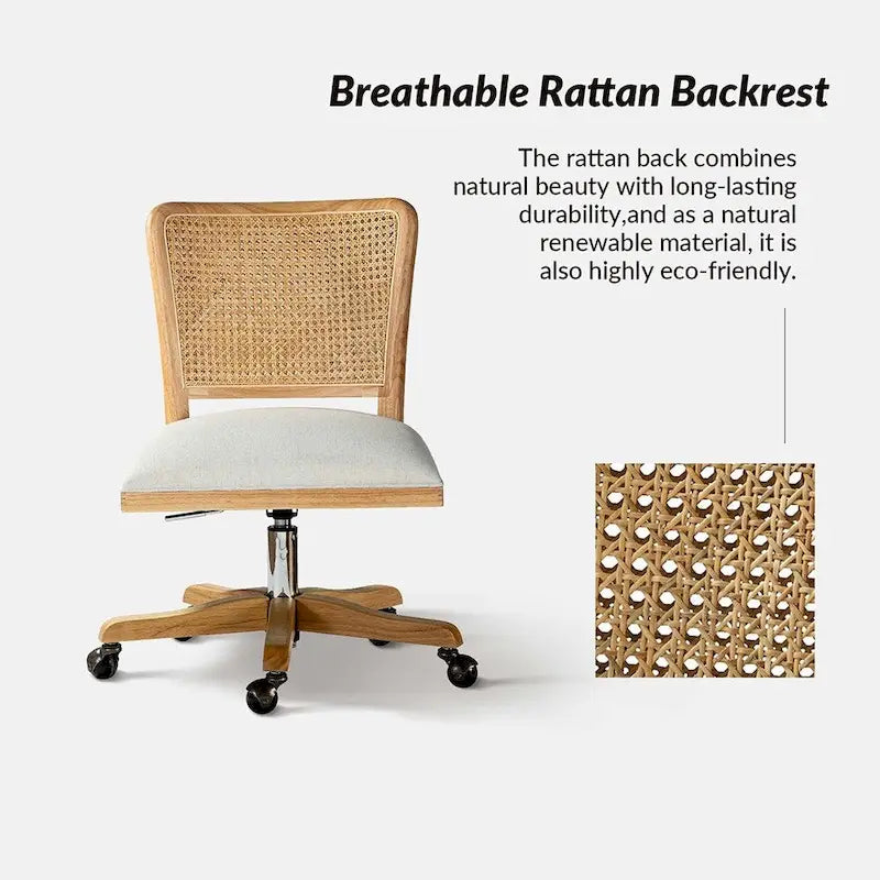 Chaise de bureau moderne en rotin avec pieds en bois massif
