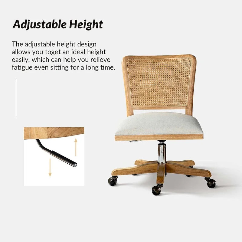 Chaise de bureau moderne en rotin avec pieds en bois massif