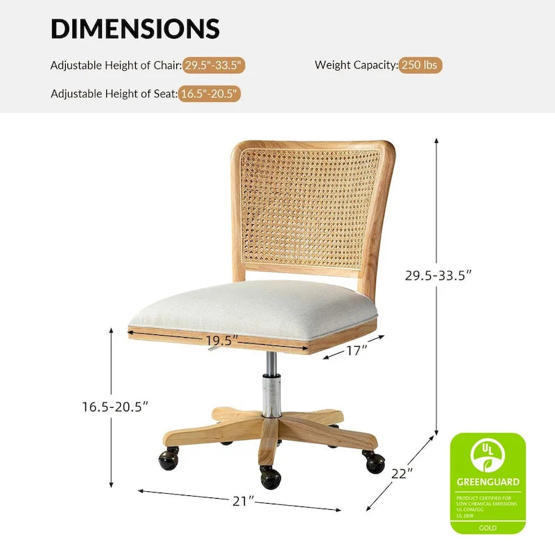 Chaise de bureau moderne en rotin avec pieds en bois massif