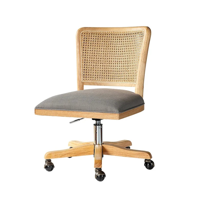 Chaise de bureau moderne en rotin avec pieds en bois massif