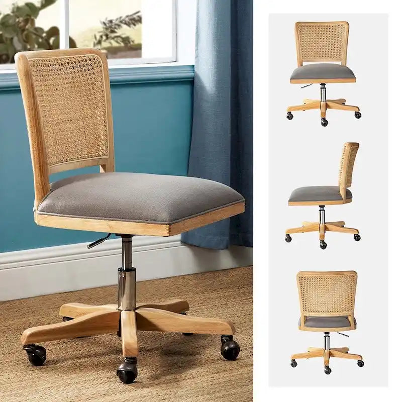 Chaise de bureau moderne en rotin avec pieds en bois massif