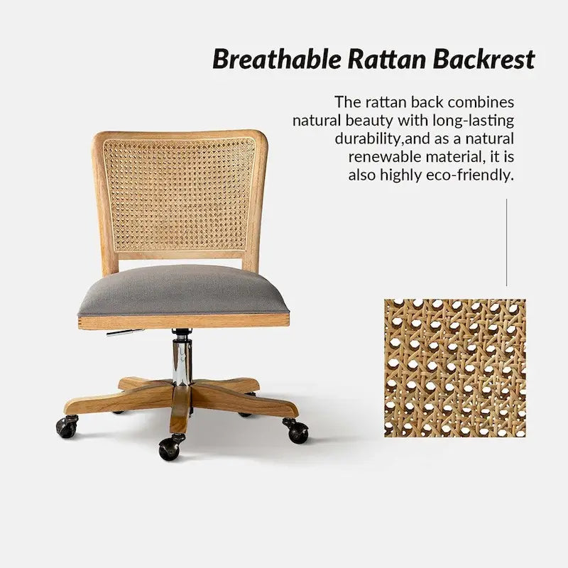 Chaise de bureau moderne en rotin avec pieds en bois massif