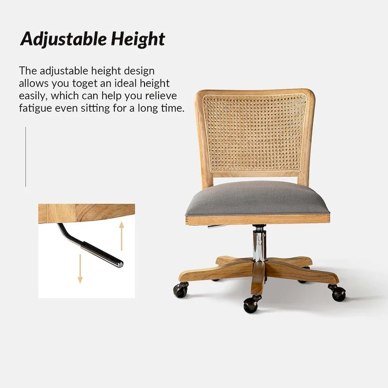 Chaise de bureau moderne en rotin avec pieds en bois massif