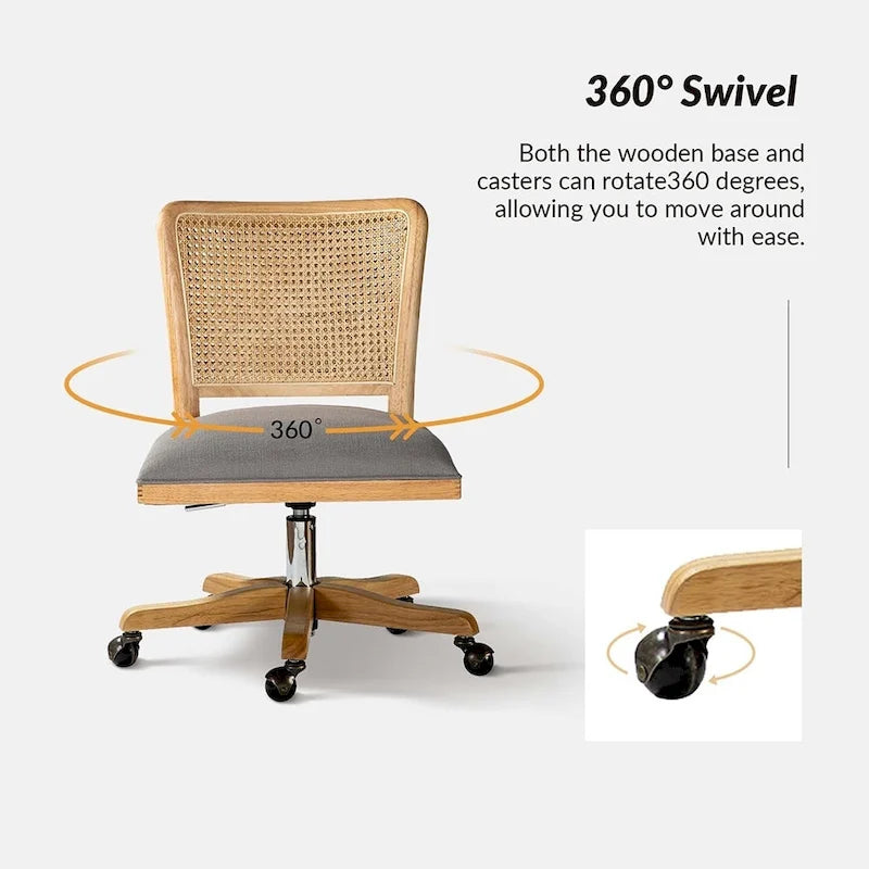 Chaise de bureau moderne en rotin avec pieds en bois massif