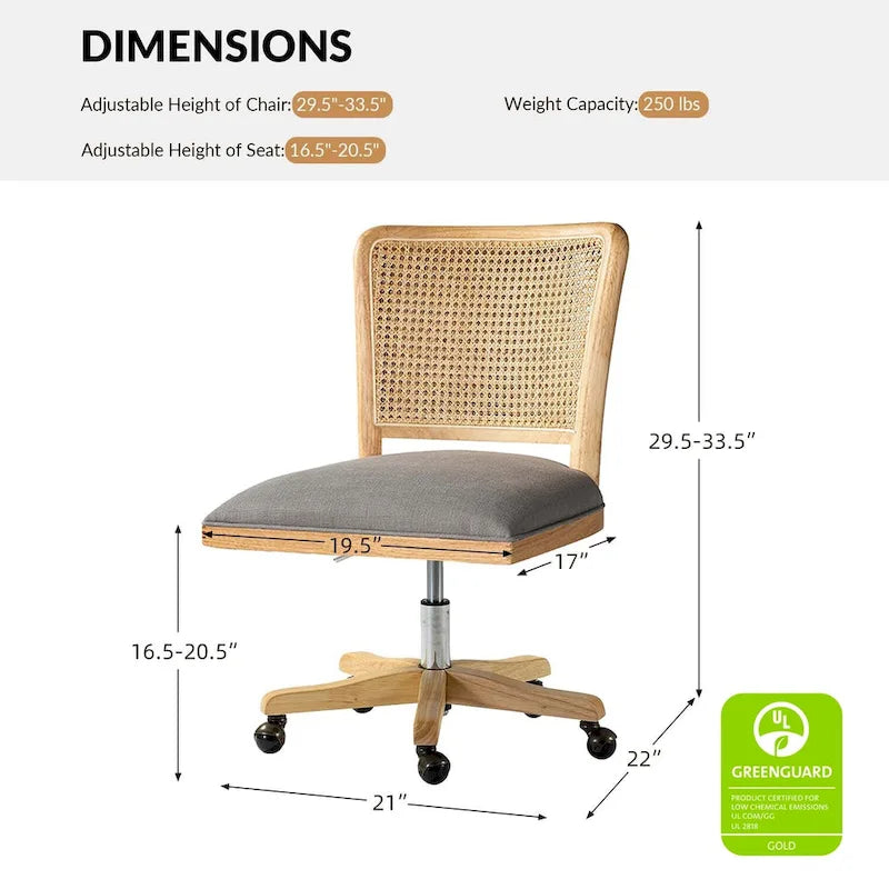 Chaise de bureau moderne en rotin avec pieds en bois massif