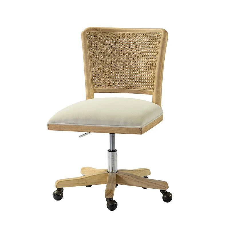 Chaise de bureau moderne en rotin avec pieds en bois massif