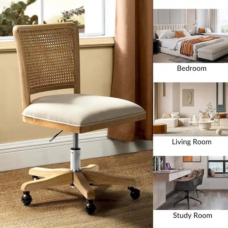 Chaise de bureau moderne en rotin avec pieds en bois massif
