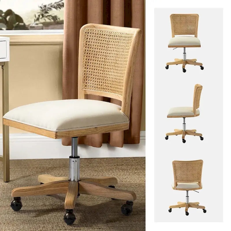 Chaise de bureau moderne en rotin avec pieds en bois massif