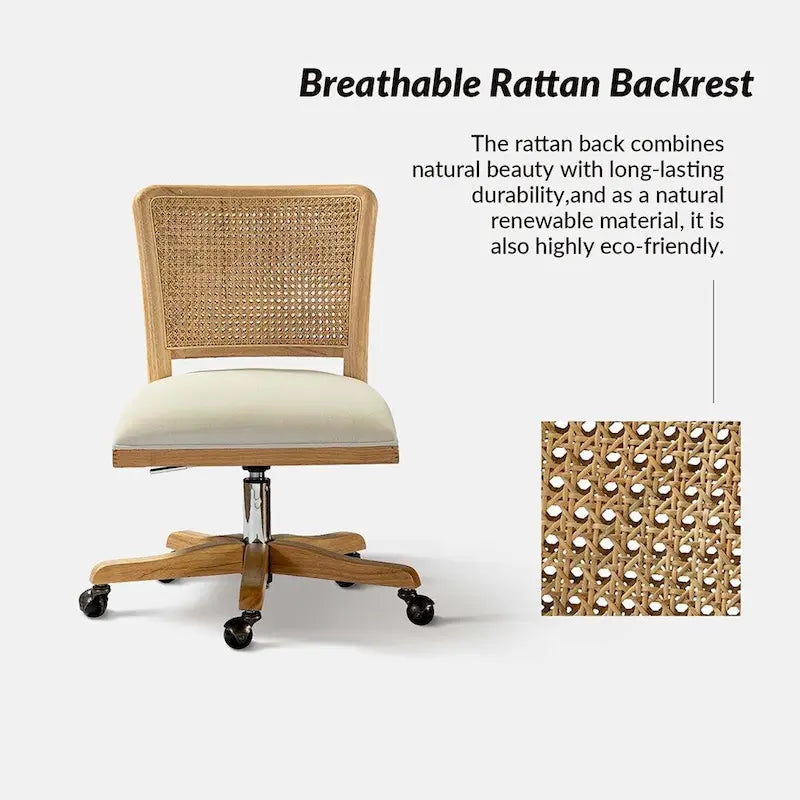 Chaise de bureau moderne en rotin avec pieds en bois massif