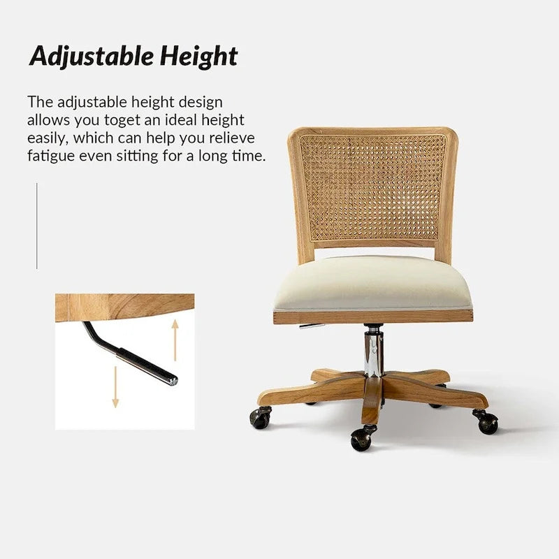 Chaise de bureau moderne en rotin avec pieds en bois massif