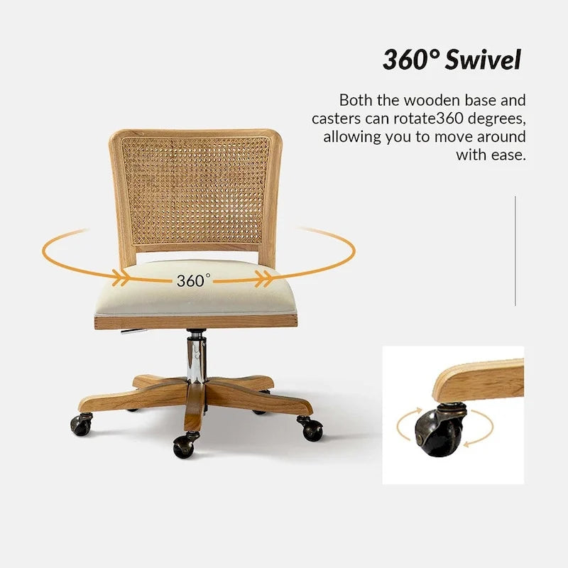 Chaise de bureau moderne en rotin avec pieds en bois massif