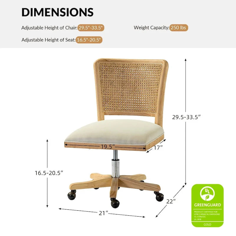 Chaise de bureau moderne en rotin avec pieds en bois massif
