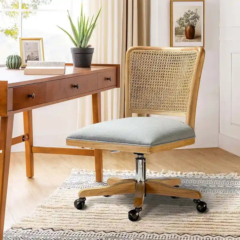 Chaise de bureau moderne en rotin avec pieds en bois massif