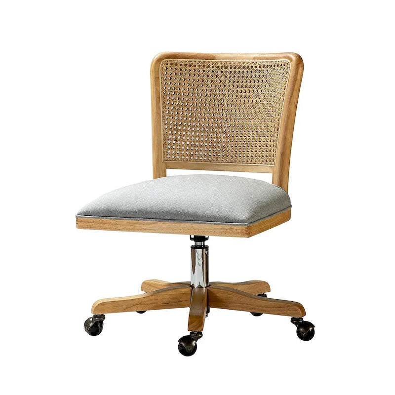 Chaise de bureau moderne en rotin avec pieds en bois massif