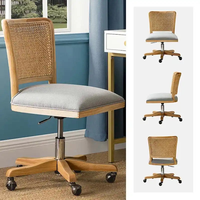 Chaise de bureau moderne en rotin avec pieds en bois massif