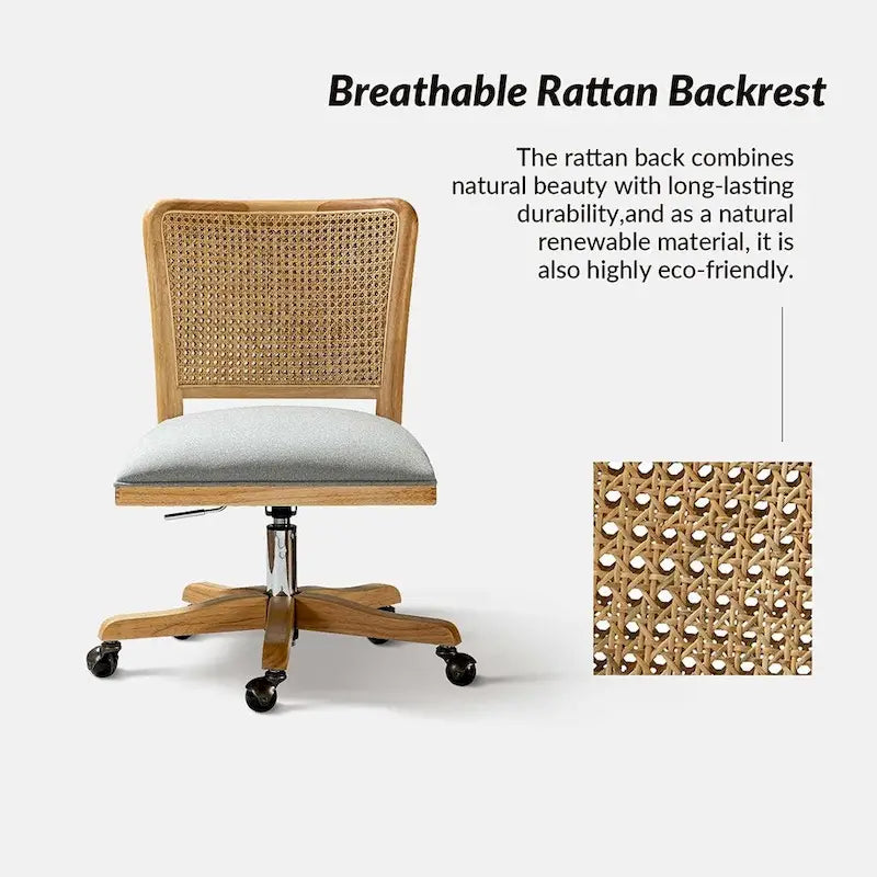 Chaise de bureau moderne en rotin avec pieds en bois massif
