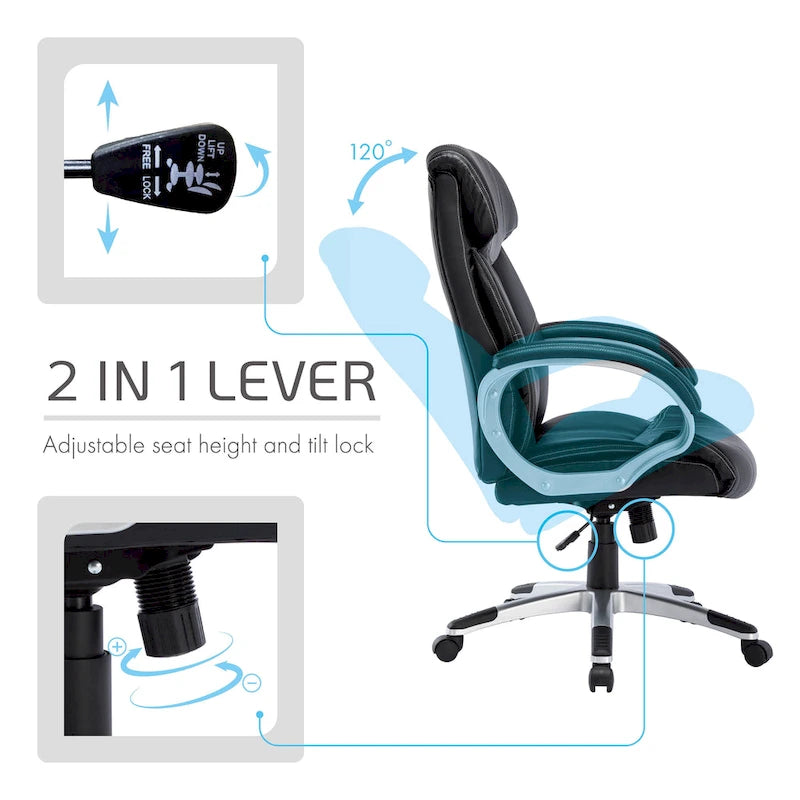 Fauteuil de bureau de direction, cuir PU, roulettes