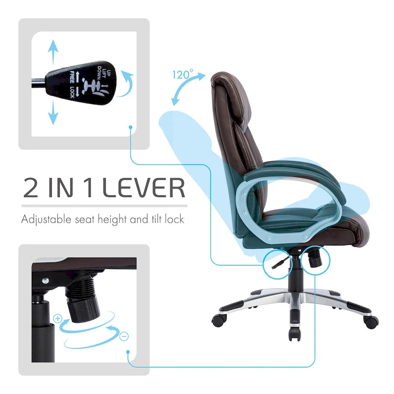 Fauteuil de bureau de direction, cuir PU, roulettes
