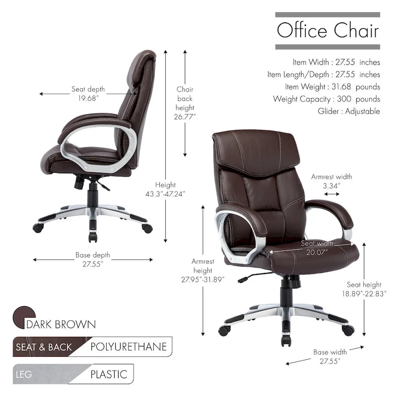 Fauteuil de bureau de direction, cuir PU, roulettes