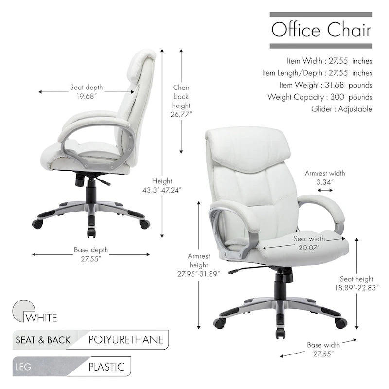 Fauteuil de bureau de direction, cuir PU, roulettes