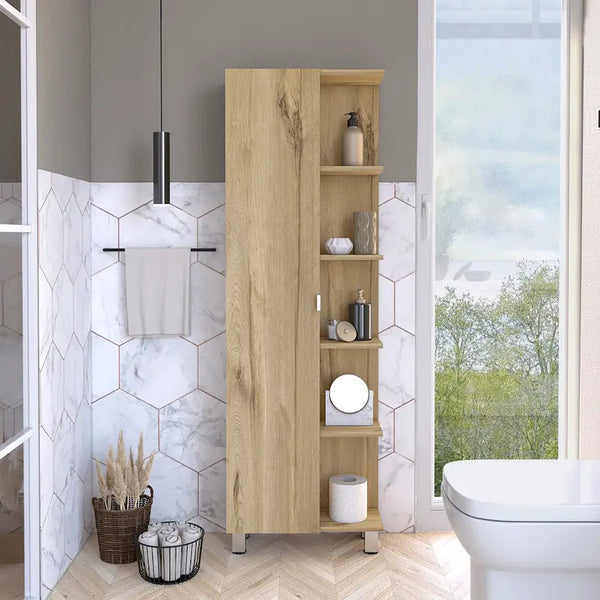Armoire à Linge Murale avec 4 Étagères Intérieures et 5 Étagères Extérieures