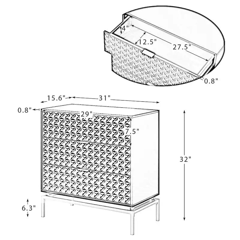 Meuble de rangement Mid-Century 31" avec piètement en métal