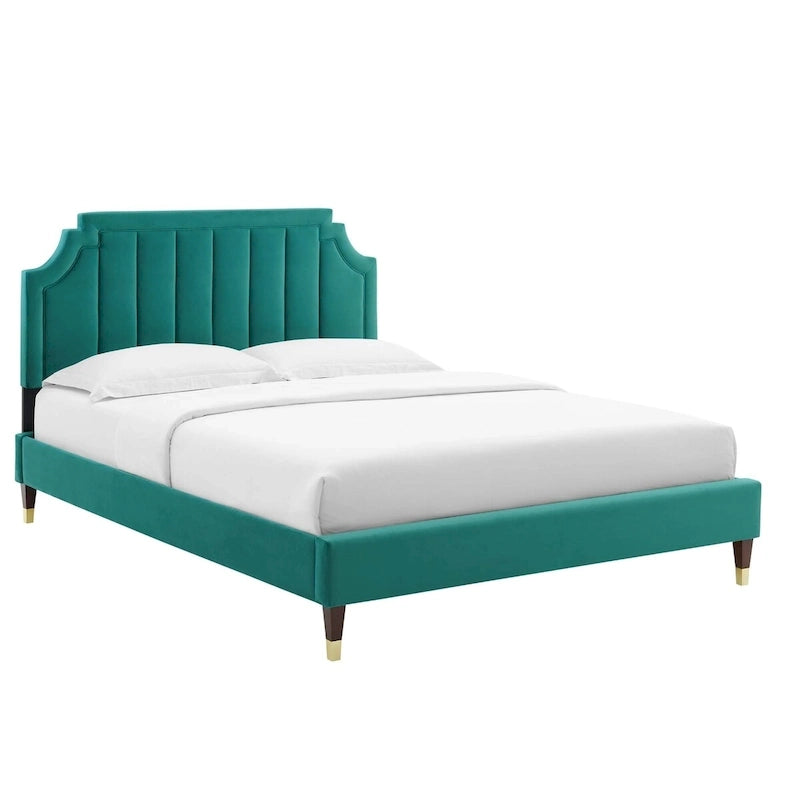 Lit plate-forme Queen en velours performant