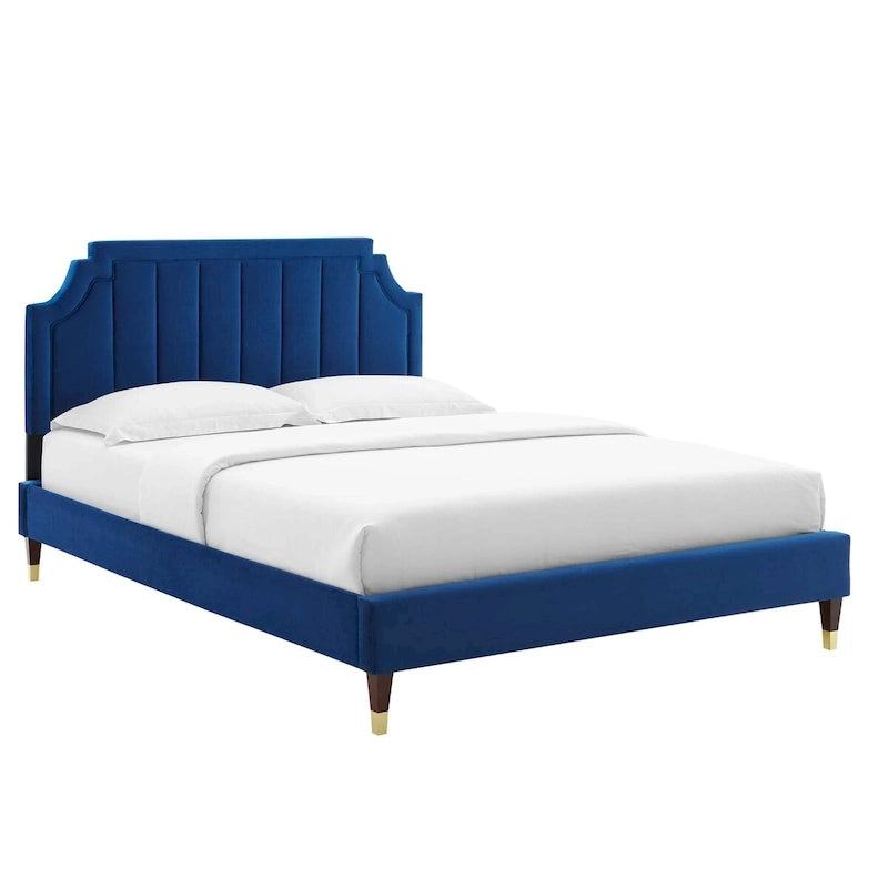 Lit plate-forme Queen en velours performant
