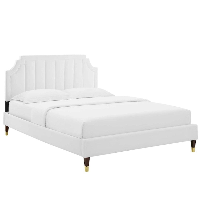 Lit plate-forme Queen en velours performant