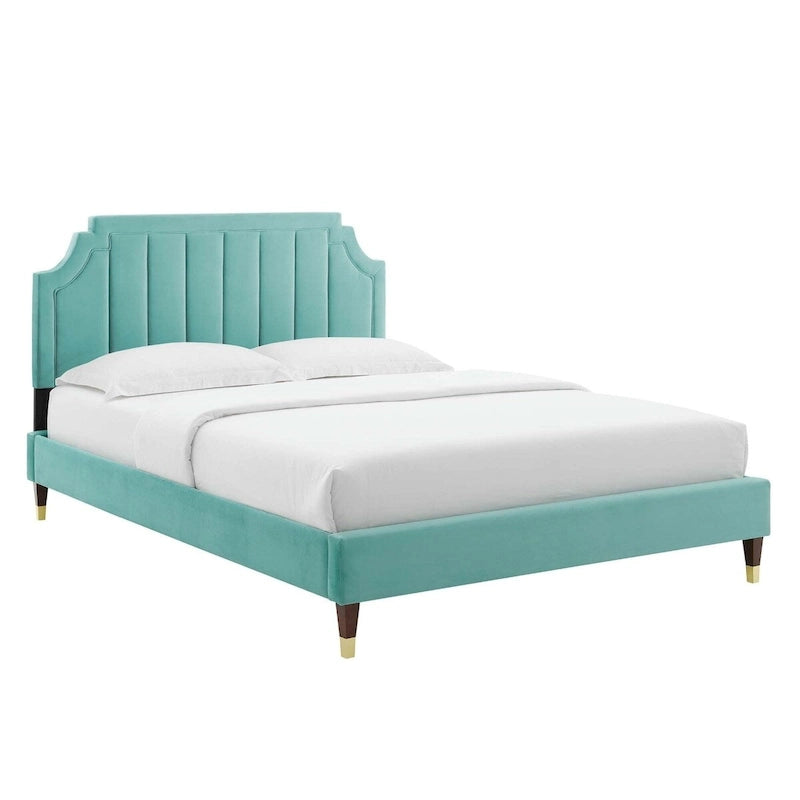 Lit plate-forme Queen en velours performant