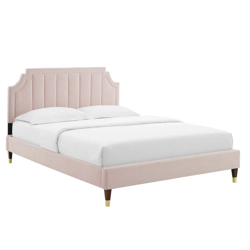 Lit plate-forme Queen en velours performant