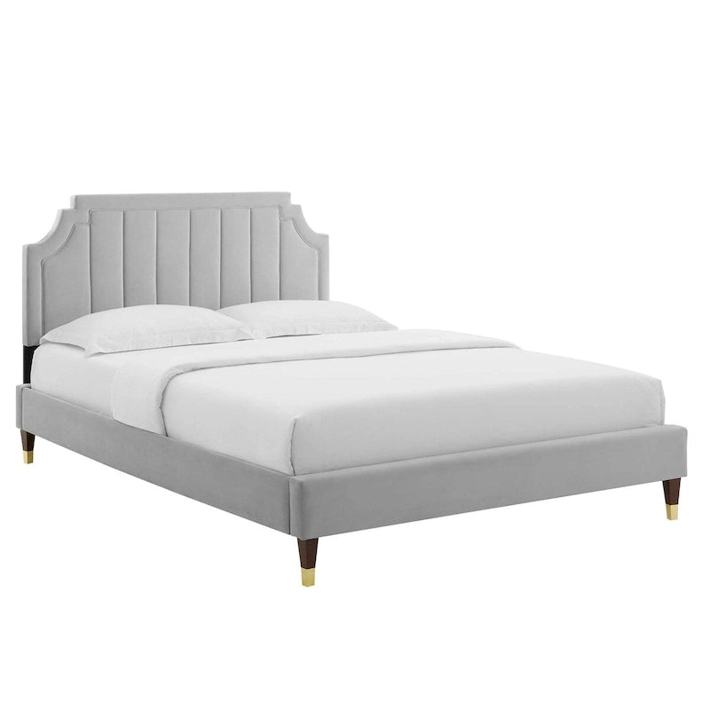 Lit plate-forme Queen en velours performant