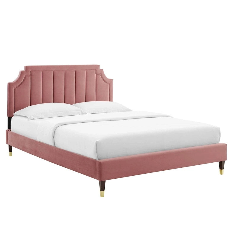 Lit plate-forme Queen en velours performant