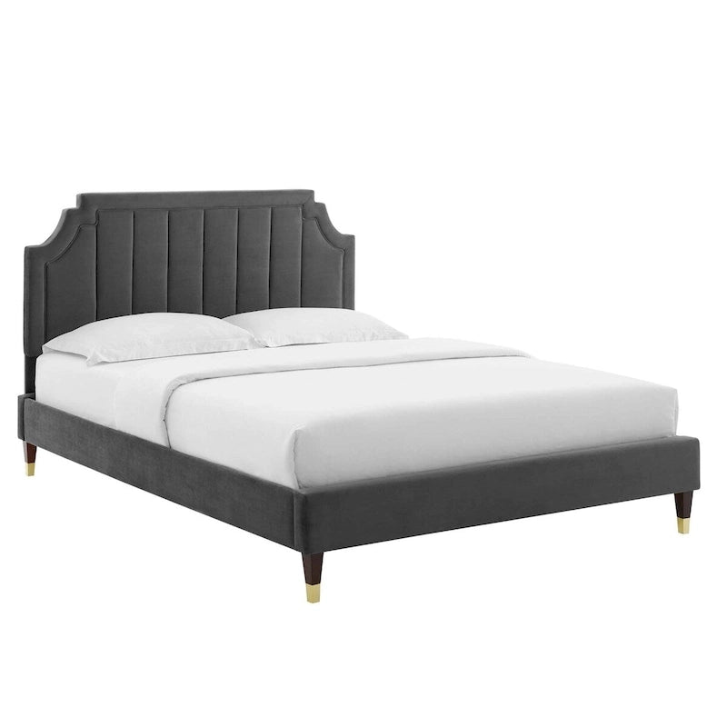Lit plate-forme Queen en velours performant