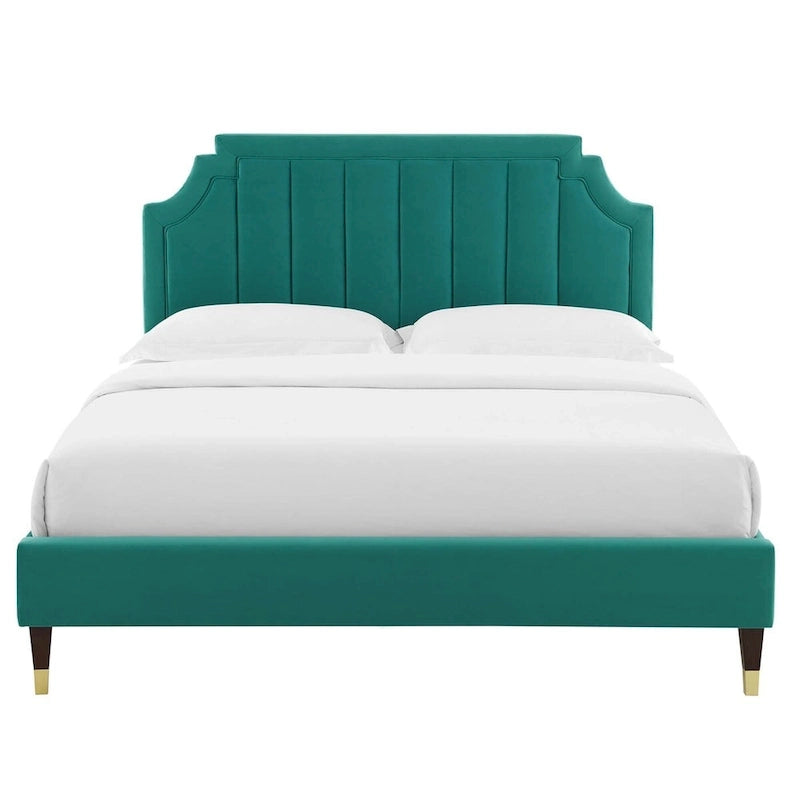 Lit plate-forme Queen en velours performant