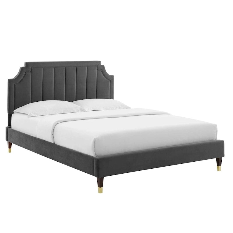Lit plate-forme Queen en velours performant