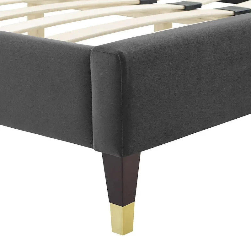 Lit plate-forme Queen en velours performant