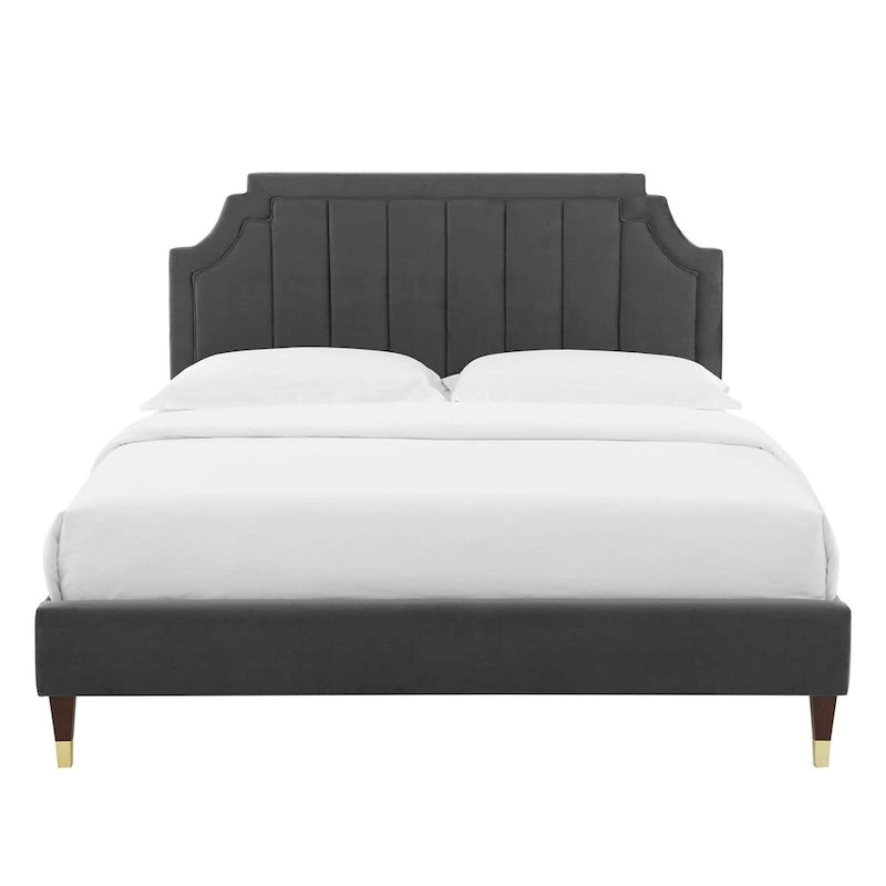 Lit plate-forme Queen en velours performant