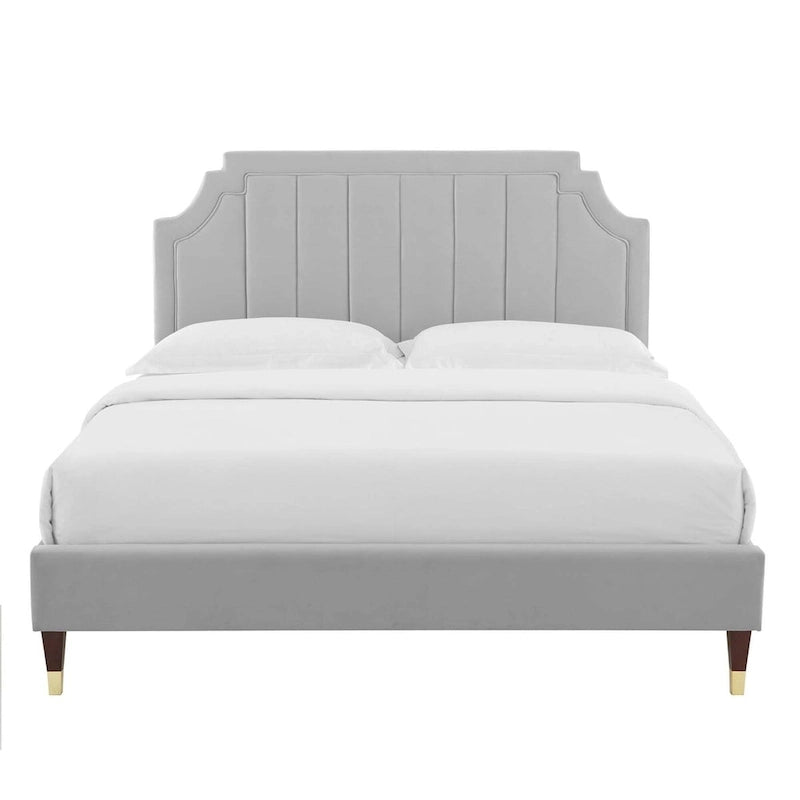 Lit plate-forme Queen en velours performant