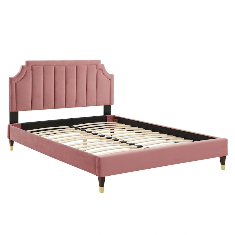 Lit plate-forme Queen en velours performant