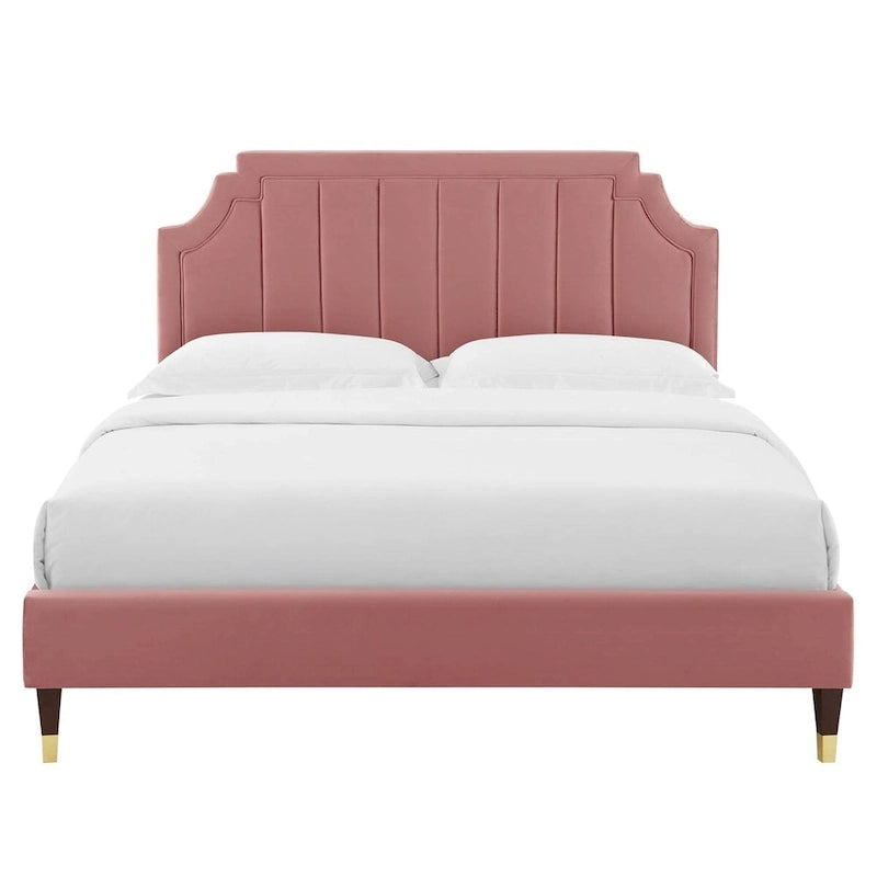 Lit plate-forme Queen en velours performant