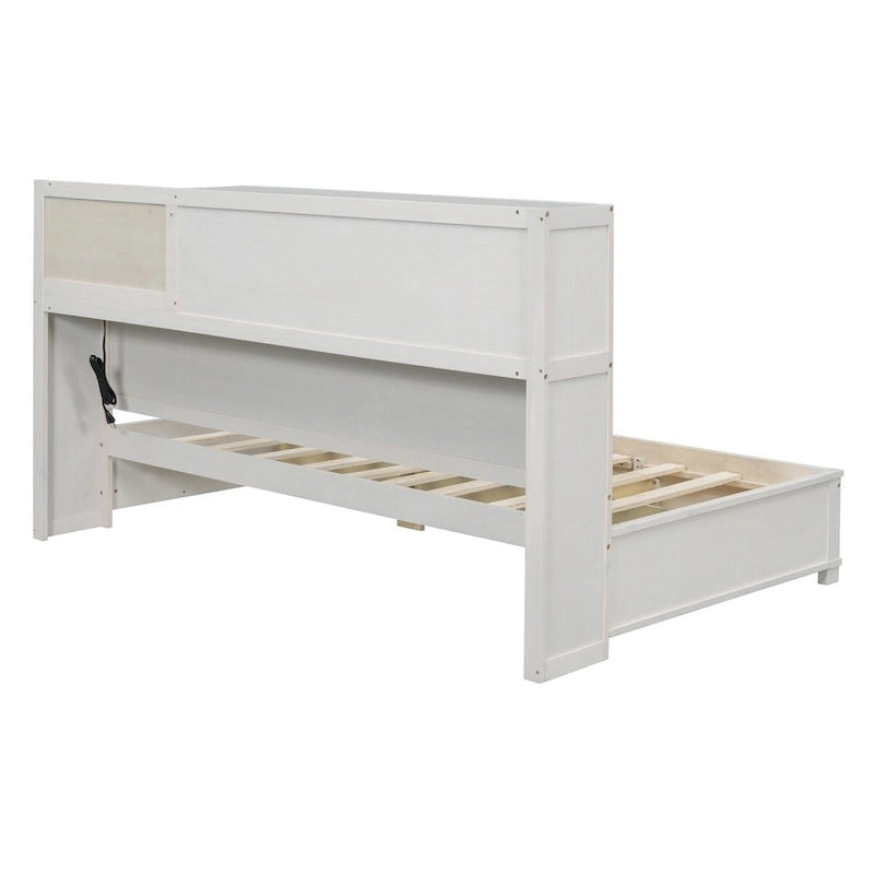 Lit de repos en bois de taille double avec 3 tiroirs et ports USB