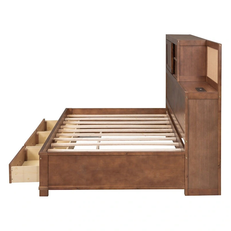 Lit de repos en bois de taille double avec 3 tiroirs et ports USB